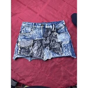 Fashion Nova Acid Wash Tie-Dye Cut Off Denim Shorts Frayed 5-Pocket S